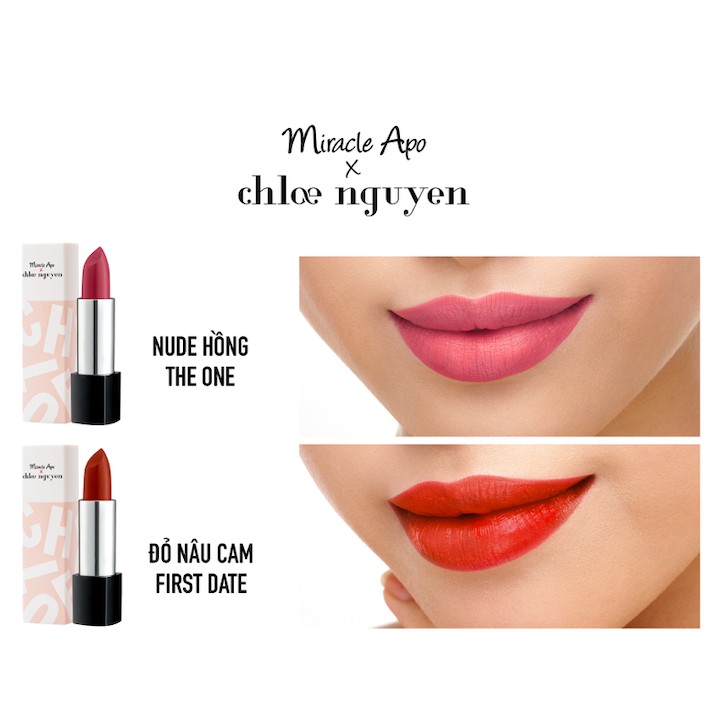 NEW 100% Son thỏi lì/satin Miracle Apo x An Phương Chloe Nguyễn Holiday Collection Lipstick 4g