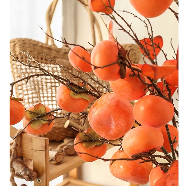 Cành quả hồng 9 quả trang trí decor phòng sang trọng ( cây giả )