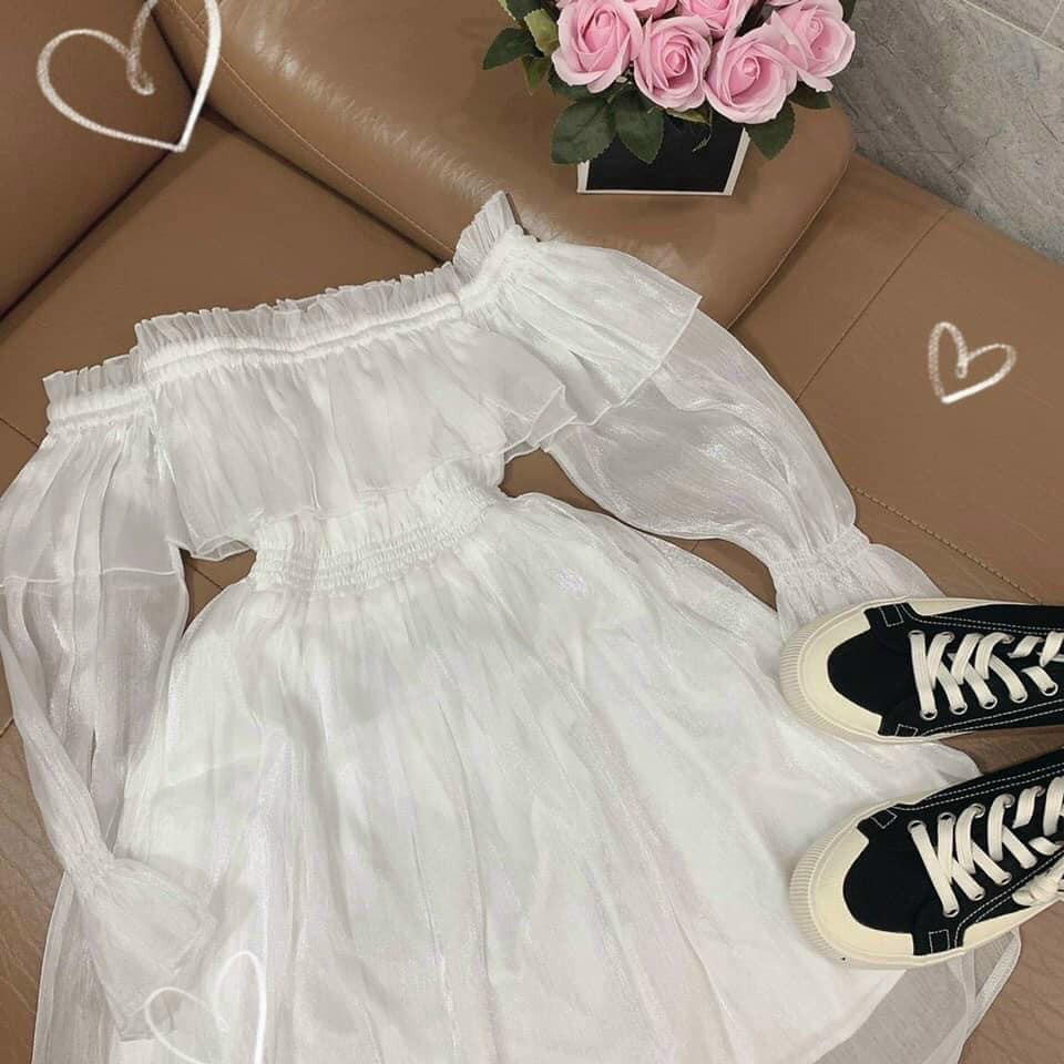 ĐẦM TRẮNG TRỄ VAI VÁY XÒE Vải dày dặn XINH NHƯ CÔNG CHÚA TAY PHỒNG BO EO | BigBuy360 - bigbuy360.vn