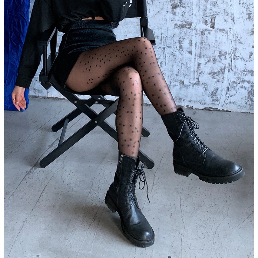 DUNEA Quần Tất Mỏng Trong Suốt Họa Tiết Ngôi Sao Xinh Xắn Cho Nữ