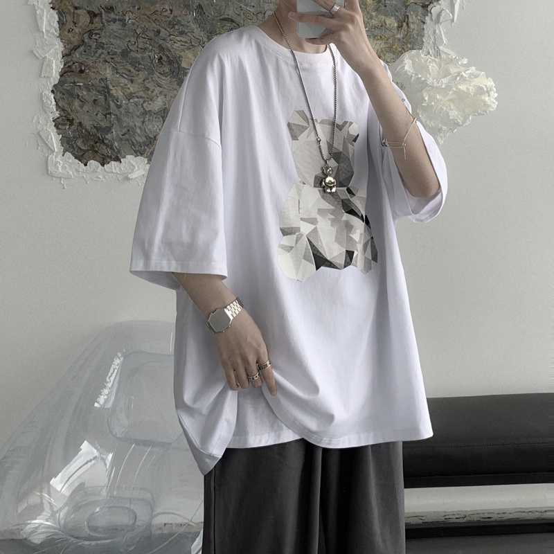 Áo thun tay ngắn dáng rộng in hình gấu phong cách hip hop Hàn Quốc sành điệu cho nam size S-8XL