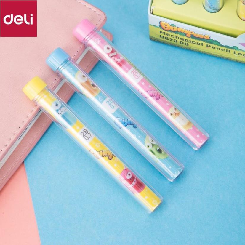 Ruột bút chì 2B Deli - 0.5mm/0.7mm - ngòi chì kim - Xanh, Hồng, Vàng - màu ngẫu nhiên - 2 ống - EU67200 / EU67300 [Deli]