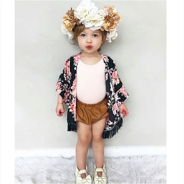 Áo Khoác Kimono Tay Dài Chất Chiffon Hoạ Tiết Hoa Cho Bé