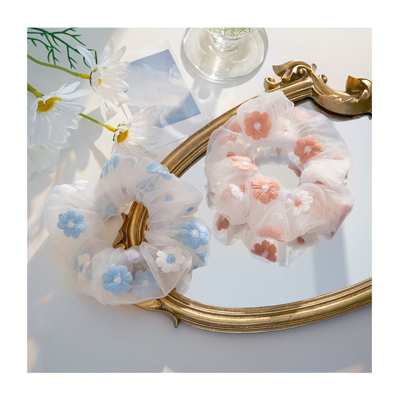 Buộc tóc Scrunchies vải thêu Hoa