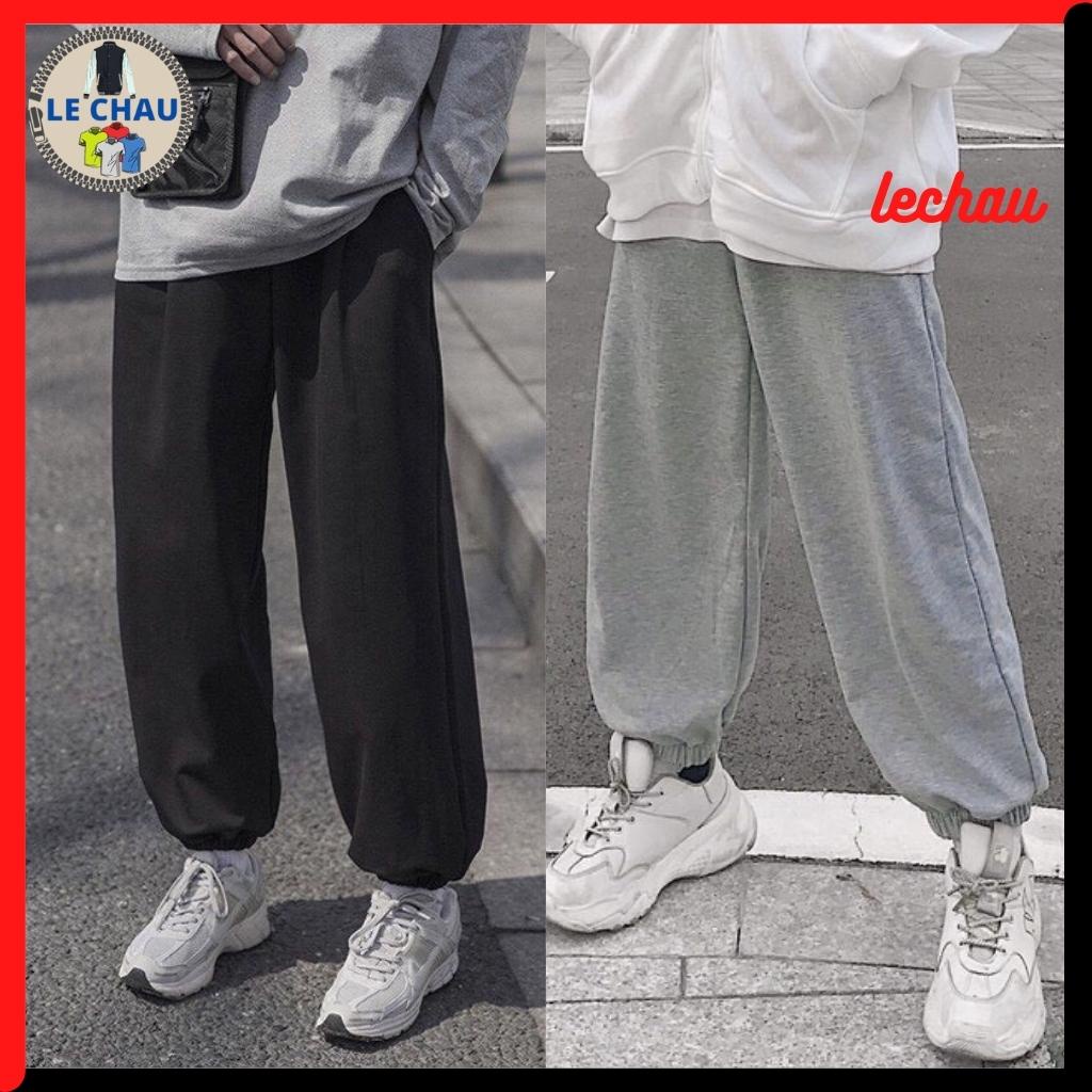 Quần jogger nỉ ulzzang unisex quần ống boom basic thun trơn cạp chun dáng rộng phong cách street style LECHAU rẻ chất