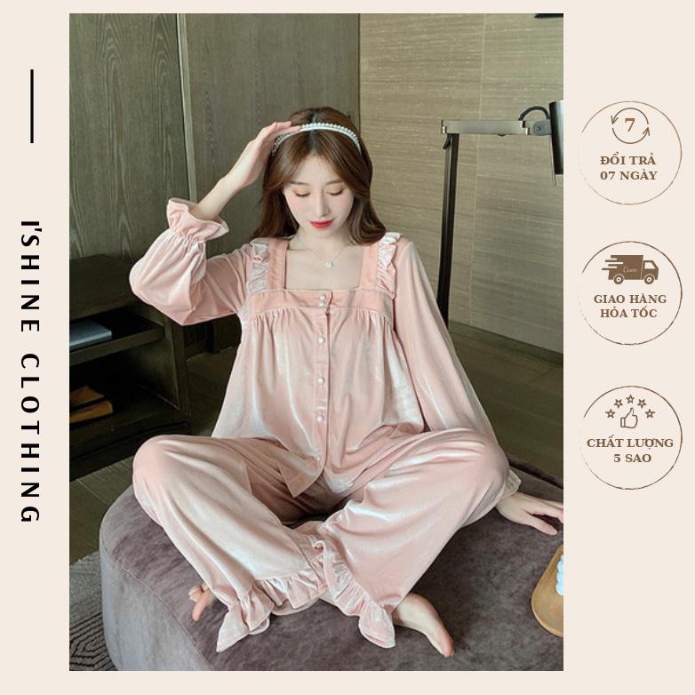 Bộ ngủ bằng lụa dễ thương, Bộ ngủ lụa dài tay cao cấp sang chảnh DT01