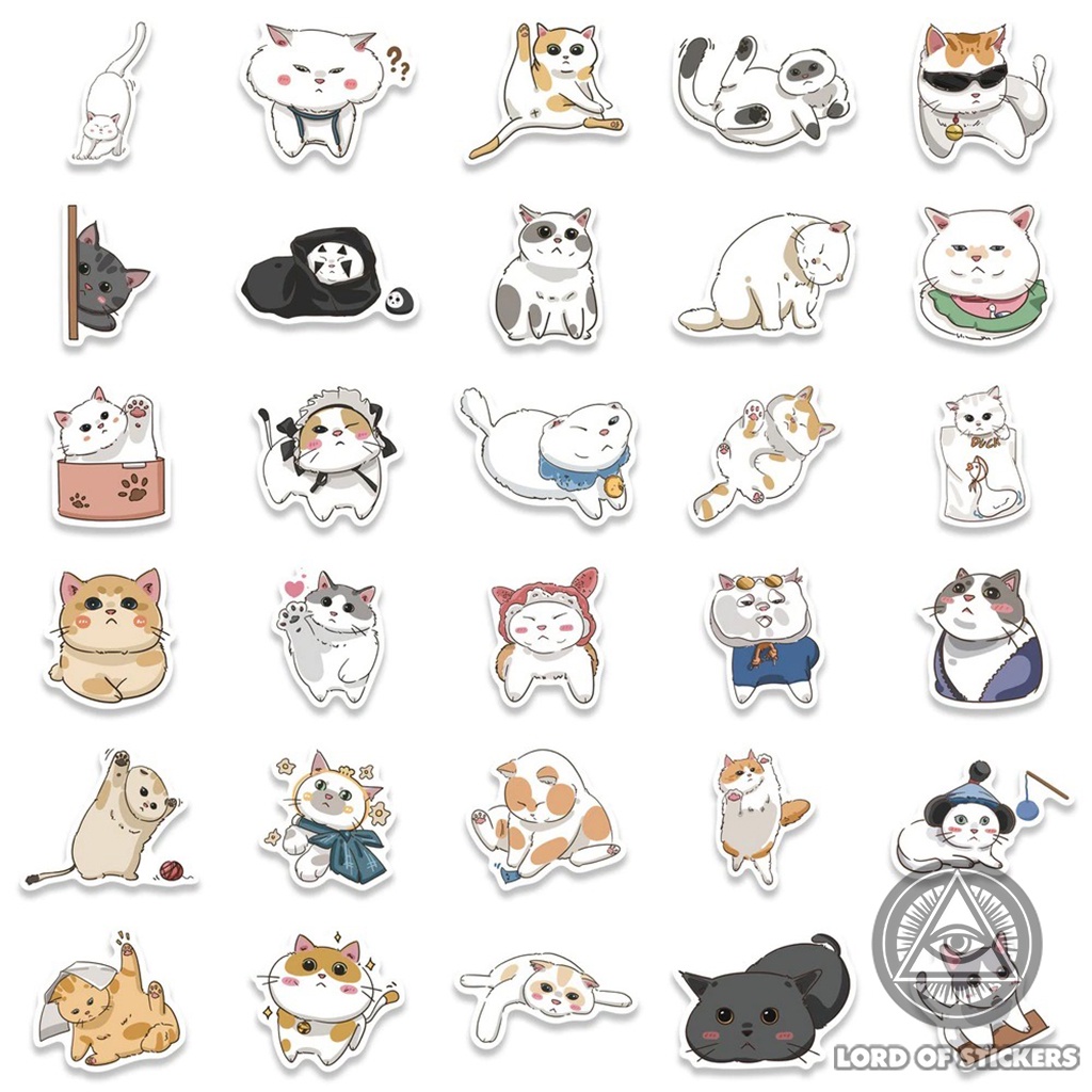 Set 62 Miếng Dán Hoạt Hình Mèo Dễ Thương Đáng Yêu Sticker Cute Chống Thấm Nước Trang Trí Mũ Bảo Hiểm, Laptop, Sổ, Vali