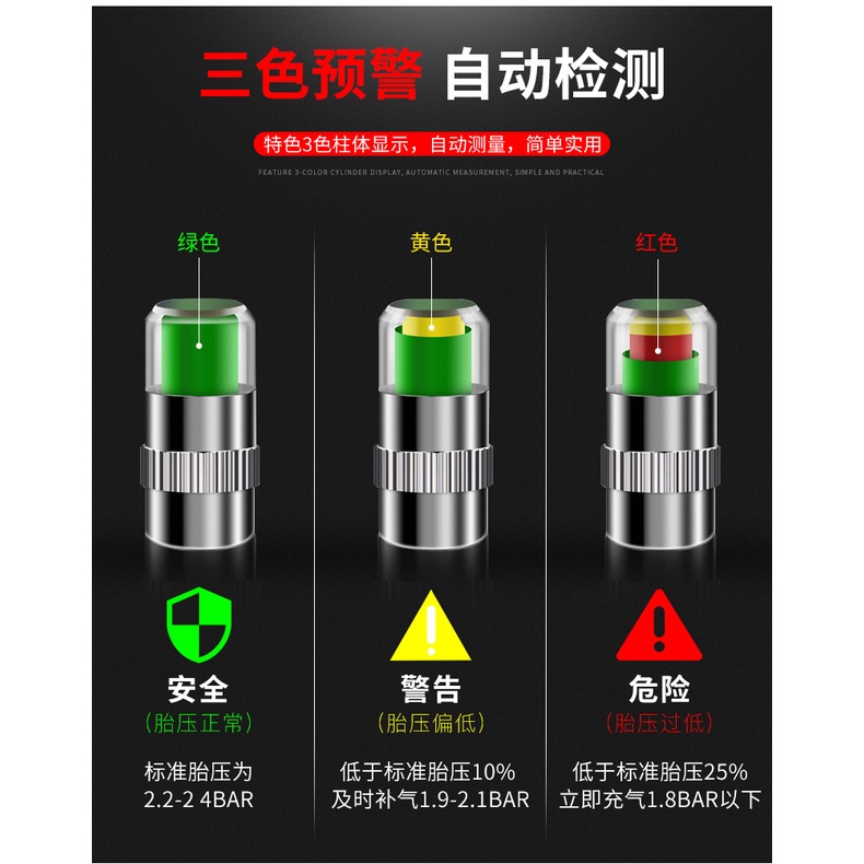 Set 4 Nắp Đậy Van Cảm Biến ĐO ÁP SUẤT LỐP Ô Tô Hiển Thị 3 Màu Dễ Theo Dõi Dùng Cho Ô Tô, Xe Máy [Hàng Loại Tốt]