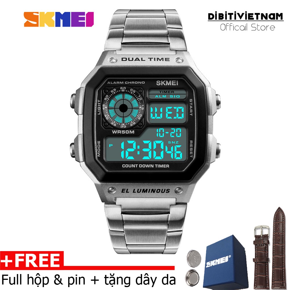 (CHÍNH HÃNG) Đồng hồ nam Skmei DO44 Dual time Digital Watch dây thép không gỉ + Tặng dây da thay thế