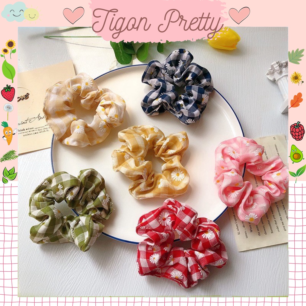 Dây buộc tóc scrunchies họa tiết hoa cúc CAROcho nữ Cực Xinh