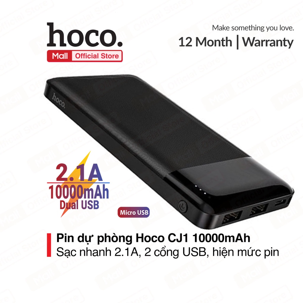 Sạc Dự Phòng Hoco CJ1-10000mAh với 2 cổng USB hỗ trợ sạc nhanh 2.1A tương thích với nhiều thiết bị