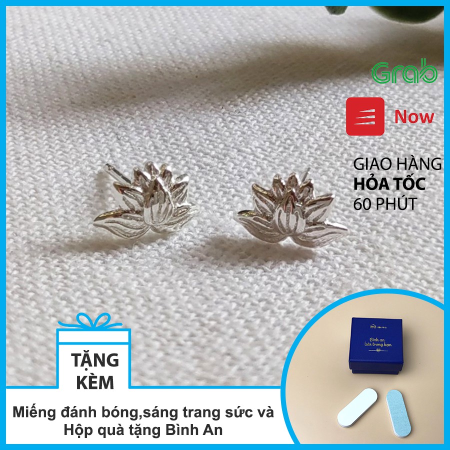 Bông tai phong cách Phật Giáo hình Hoa sen đơn giản - Khuyên tai Bạc cao cấp phong thủy,may mắn bình an - Hiên Nhà