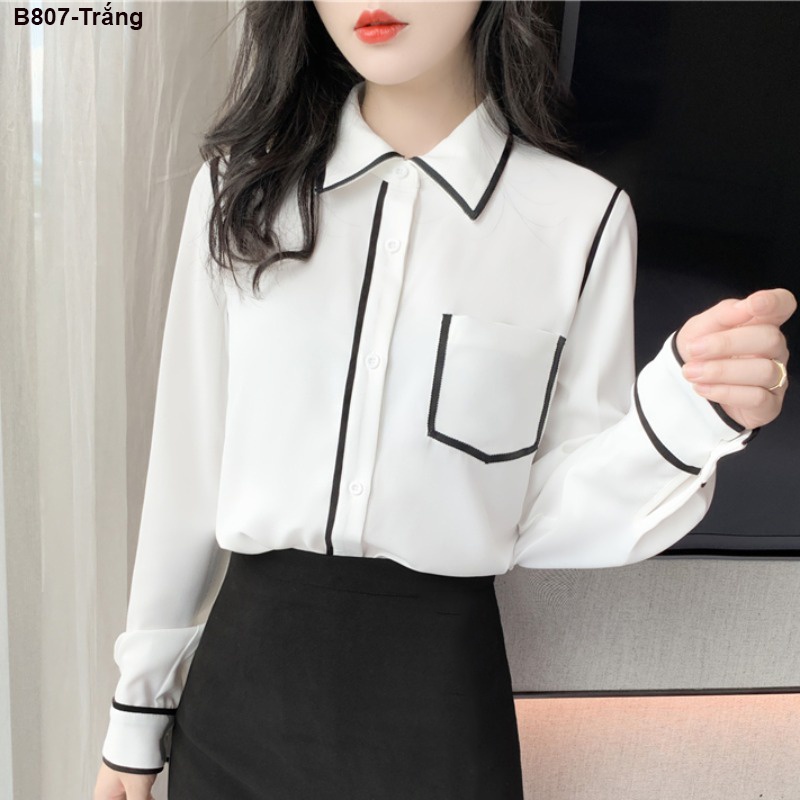 B807 ÁO SƠ MI VIỀN ĐEN PHỐI TÚI
