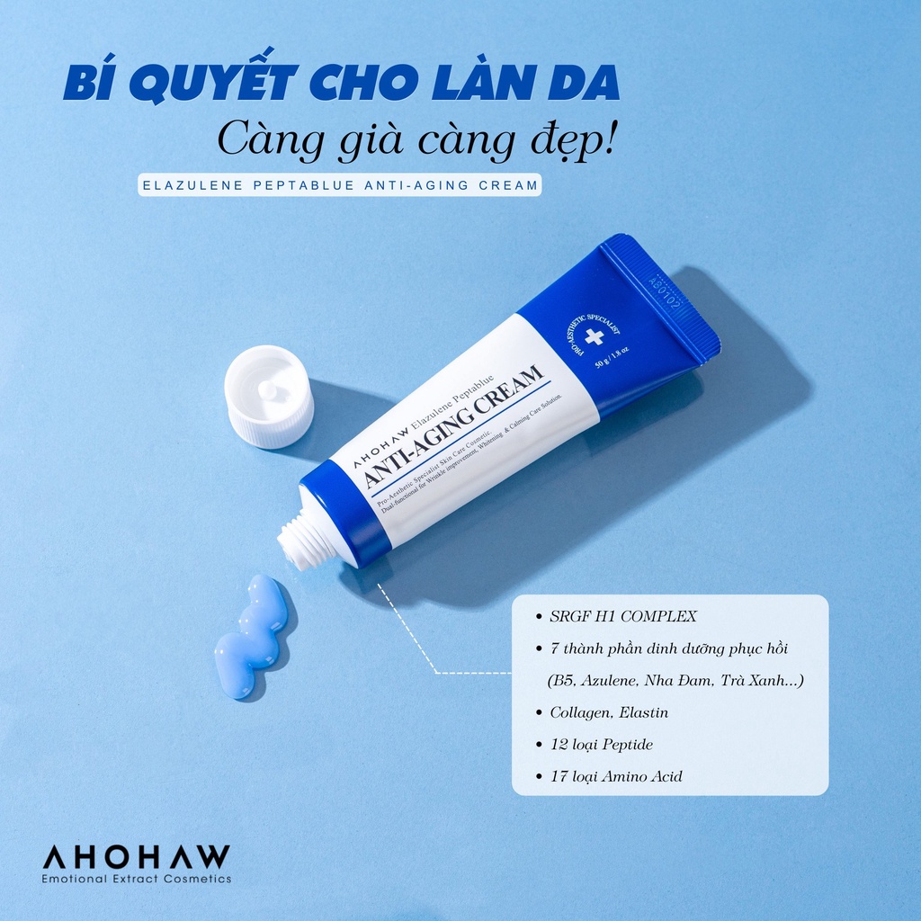 Bộ Đôi Dưỡng Trắng, Chống Lão Hóa Cao Cấp Ahohaw Anti-Aging Cream & Alazulene Peptablue Ampoule