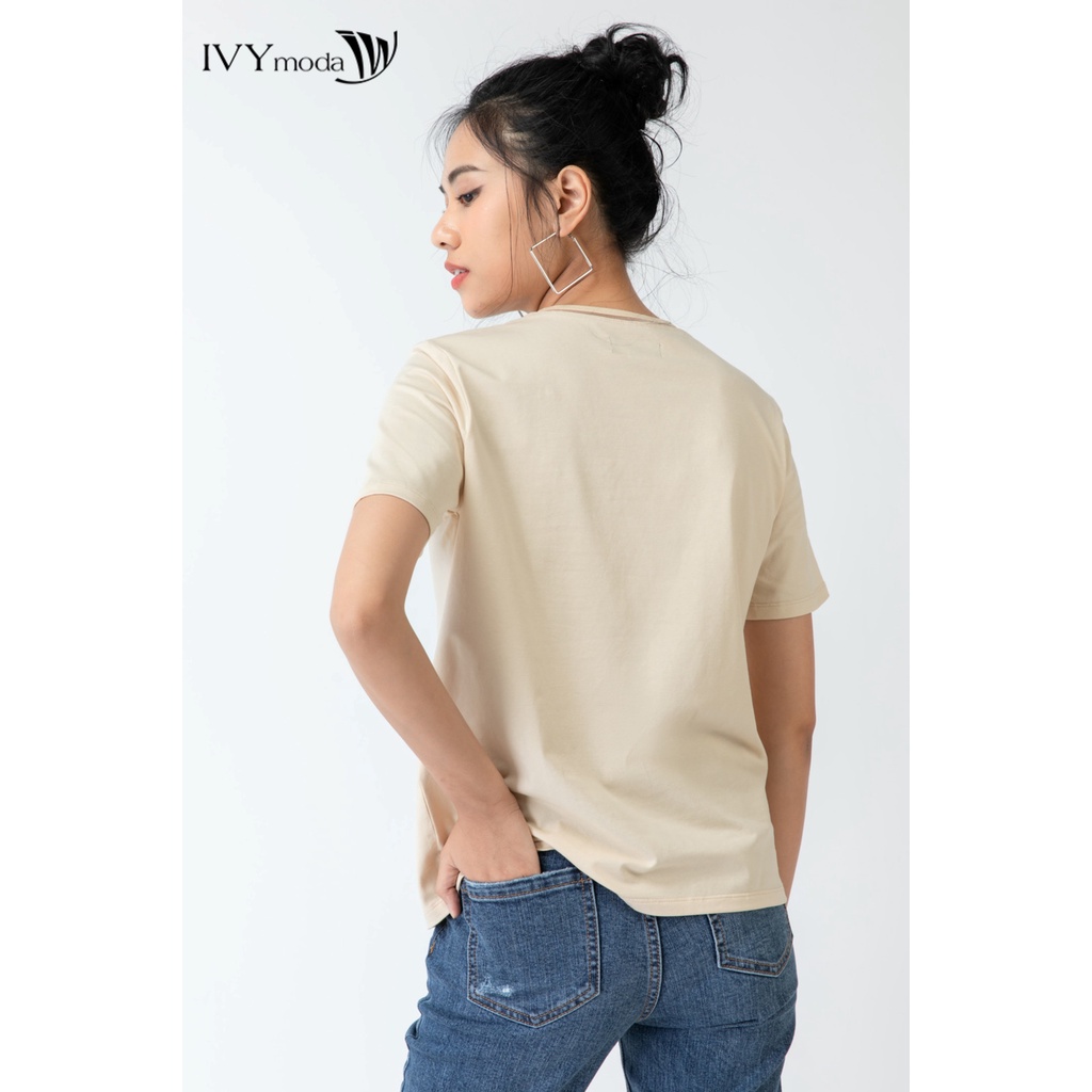 Áo thun nữ cổ tròn viền chun co giãn IVY moda MS 57M6404