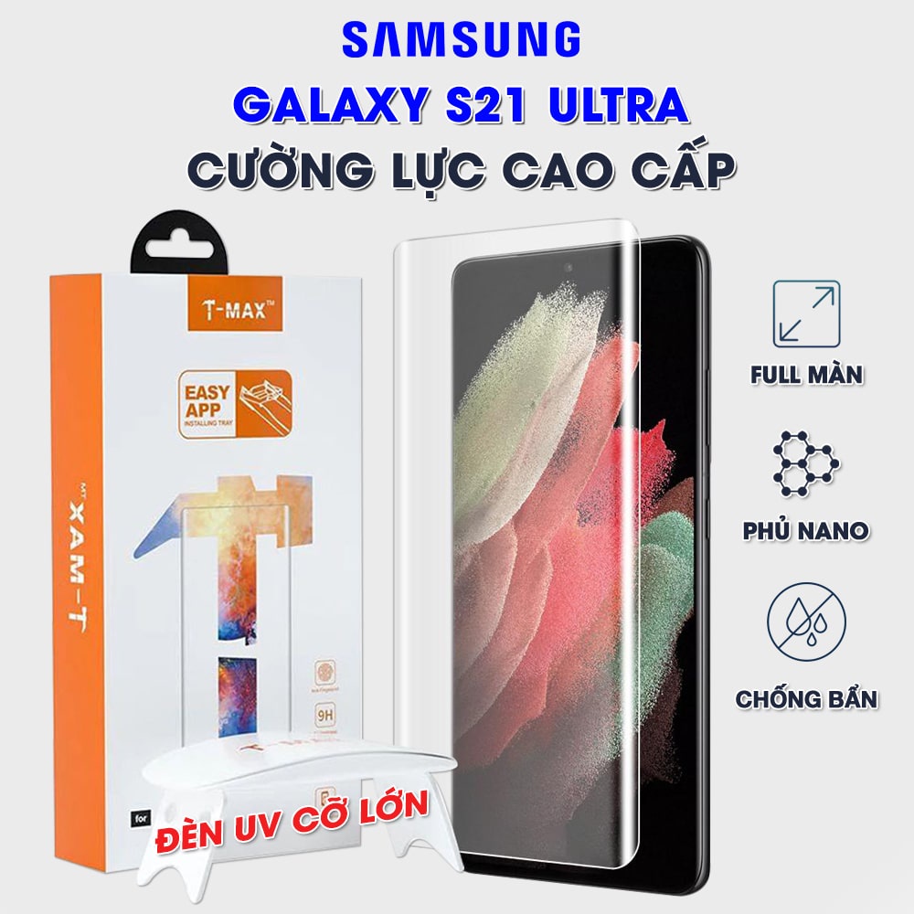 Cường lực Samsung Galaxy S21 Ultra full màn hình đèn UV cỡ lớn chính hãng TMax - Dán màn hình Samsung Galaxy S21 Ultra