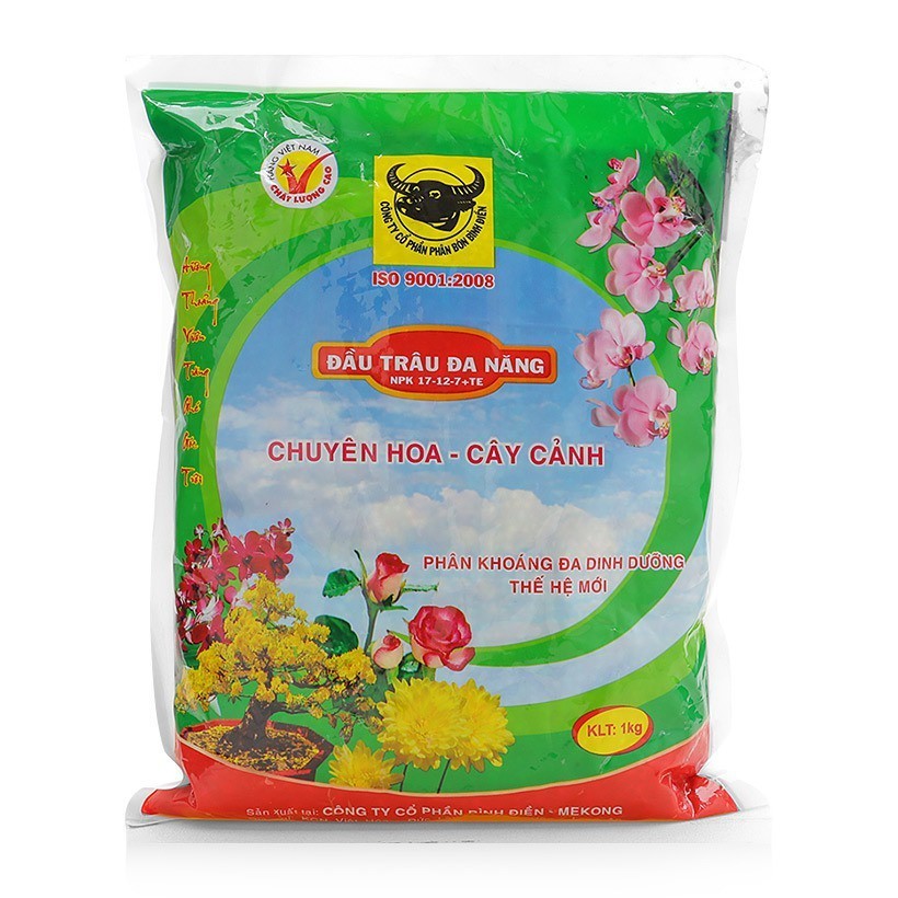 Phân bón đầu trâu đa năng NPK 17-12-7 TE chuyên hoa và cây cảnh - gói 200g - HGM