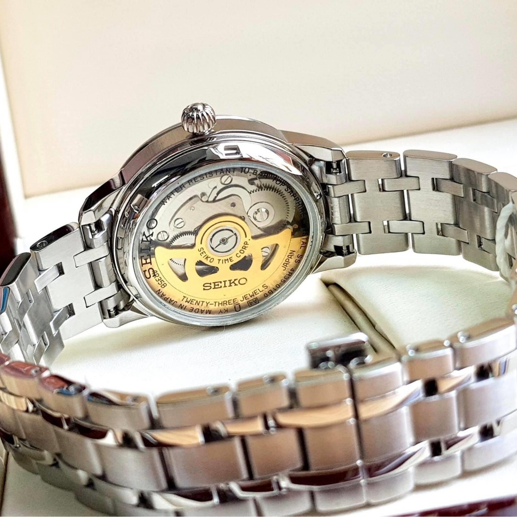 Đồng hồ Nữ chính hãng Seiko Presage Automatic SRP857J1 Mặt trắng,Lịch ngày,-Máy cơ tự động-Dây kim loại-Sizen 34mm