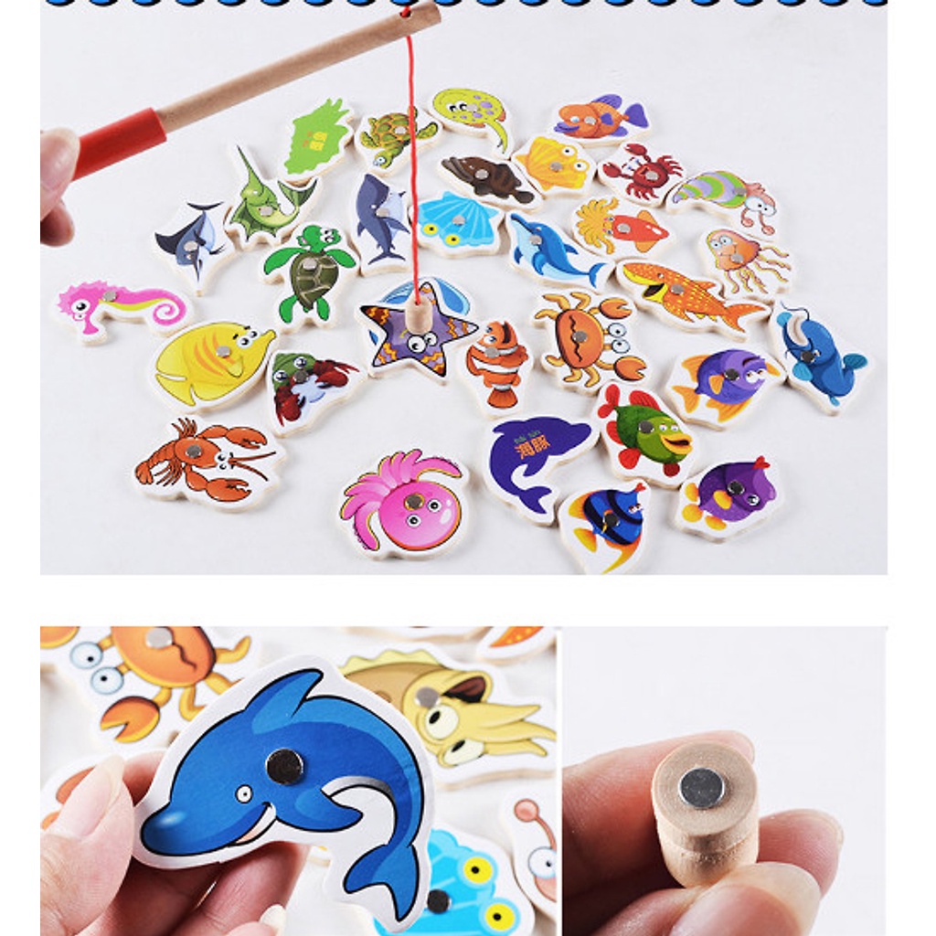 Đồ chơi câu cá nam châm gỗ 32 con chi tiết cho bé