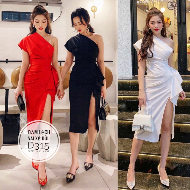 Bigsize Đầm lệch vai xẻ đùi D315