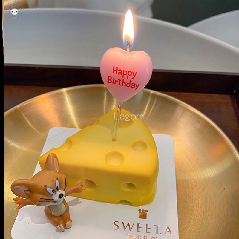 Nến trái tim hồng chữ HAPPY BIRTHDAY sinh nhật đẹp