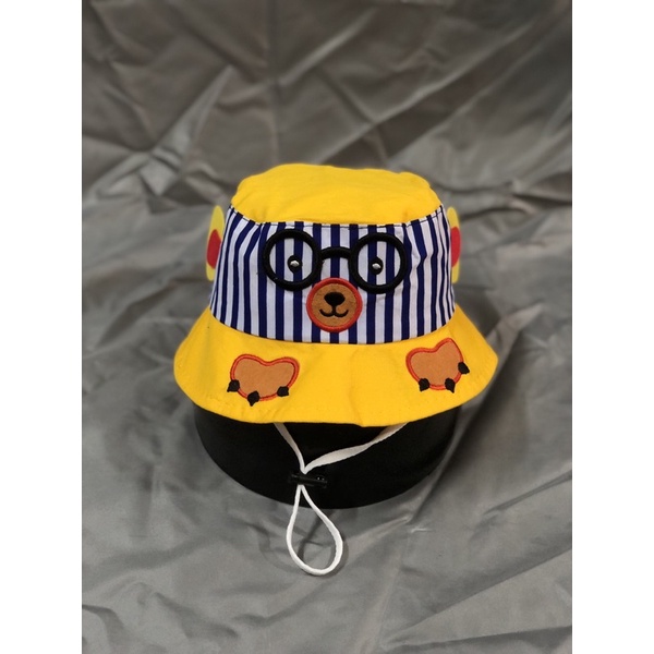 Nón bo cho bé từ 1-3 tuổi phối sọc thêu gấu mắt kính - Nón vành bé
