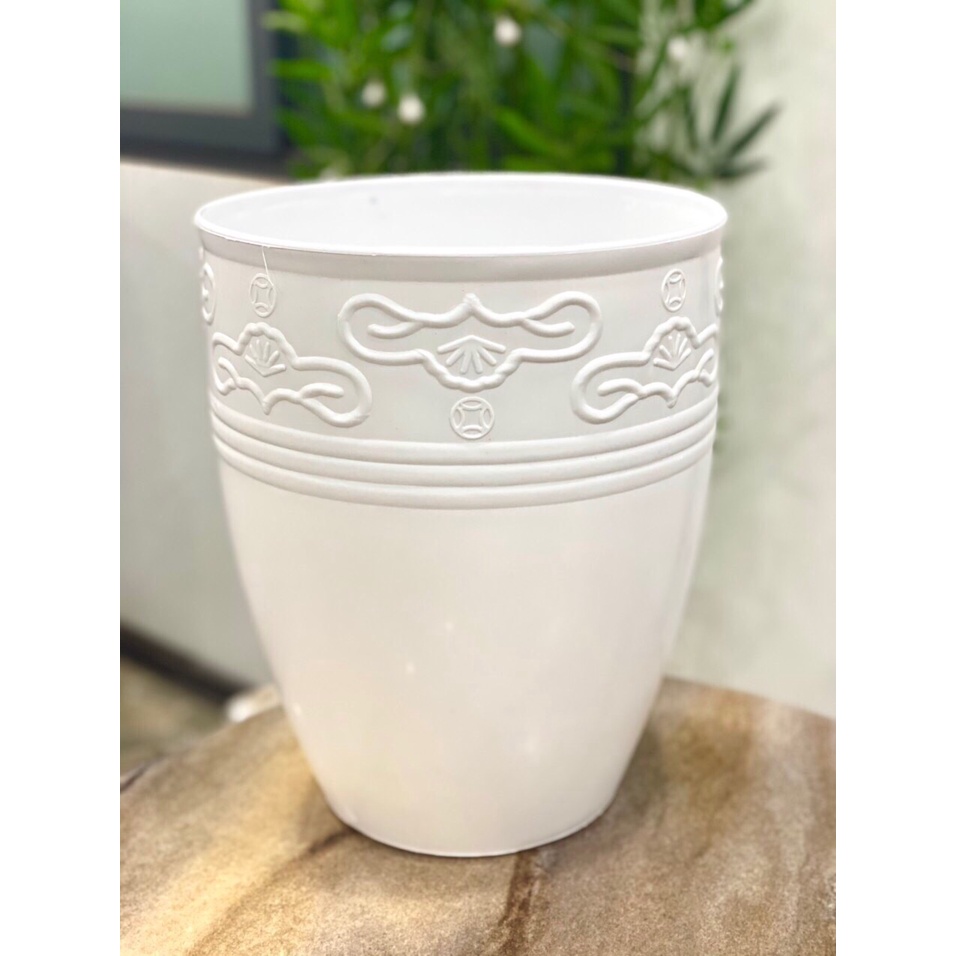 (25x31cm) Chậu nhựa giả sứ cao cấp lu cao họa tiết size 1_Chậu dáng cao lòng sâu trồng cây phong thủy, cây hoa cảnh