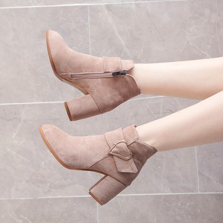 Giày bốt nữ cổ thấp giày boots nữ chất da lộn mềm mịn dễ phối đồ