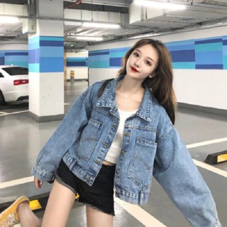 áo khoác bò[] dài tay dáng ngắn thời trang áo sơ mi phong cách Nhật mẫu mới thu xuân 2019