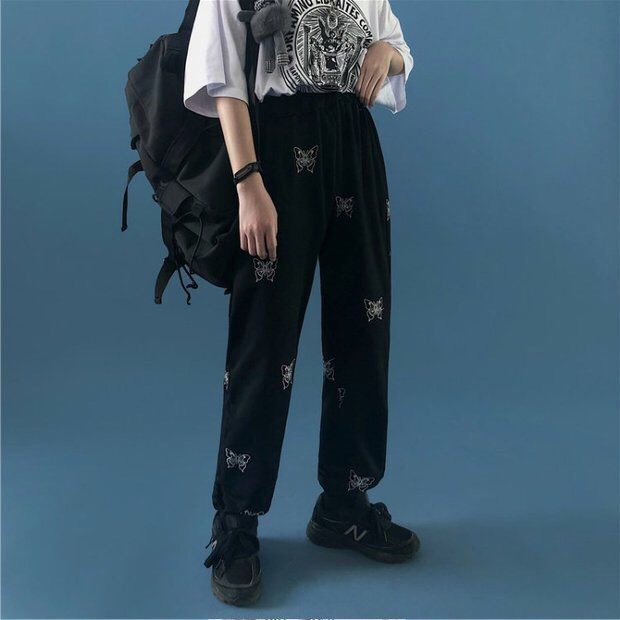 (jogger + suông) QUẦN DÀI ỐNG RỘNG IN HÌNH BƯƠM BƯỚM - QUẦN CULLOTE BUTTERFLY RÚT DÂY ĐEN TRẮNG