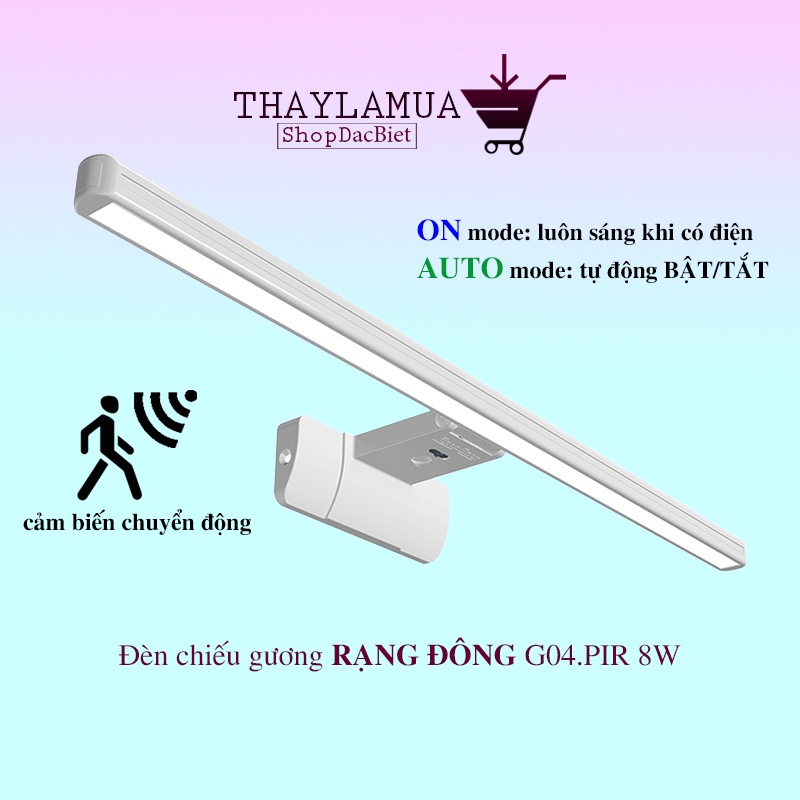 Đèn LED chiếu gương cảm biến Rạng Đông Model: G04.PIR 8W đèn tự động bật sáng khi phát hiện có người và tự tắt sau 180s