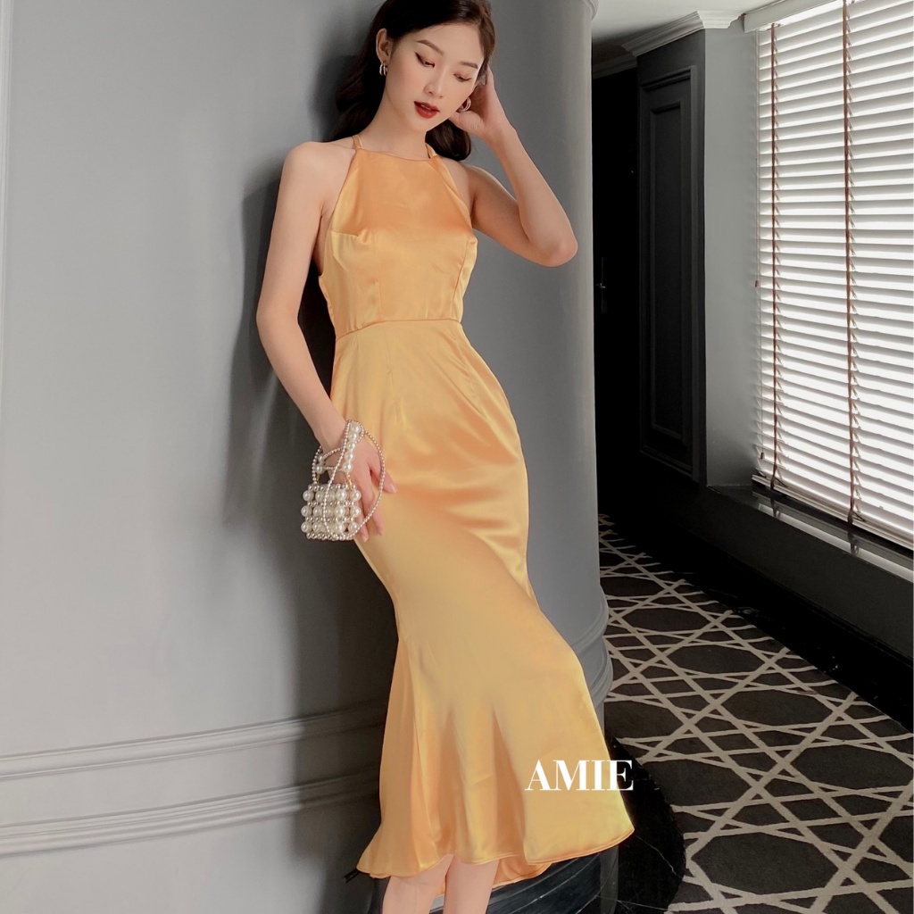 Đầm Body Đuôi Cá AMIE Hở Lưng Phi Lụa Nữ Cao Cấp Loại 1 Quý Phái