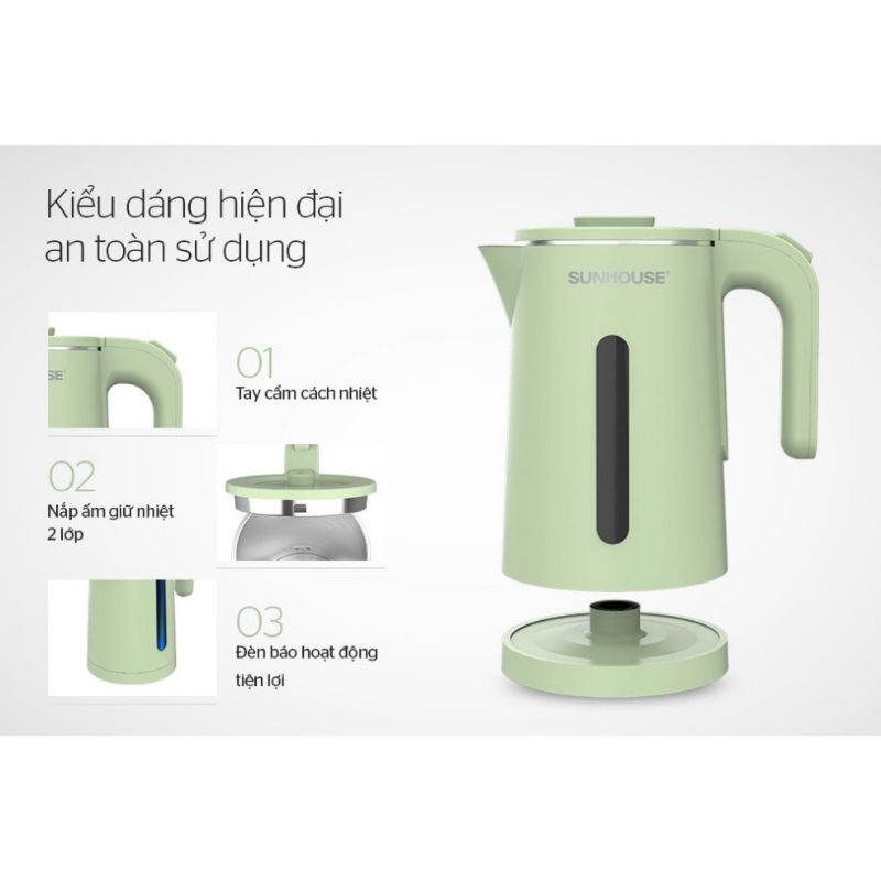 Bình đun siêu tốc 2 lớp SUNHOUSE 1.8lit SHD1353