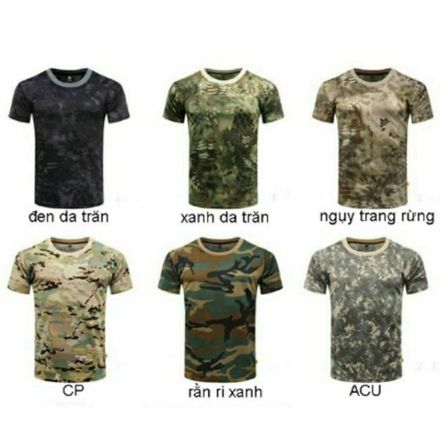 Áo thun họa tiết camouflage, áo thun rằn ri, áo phông nam camo hoạt tiết ngụy trang rừng