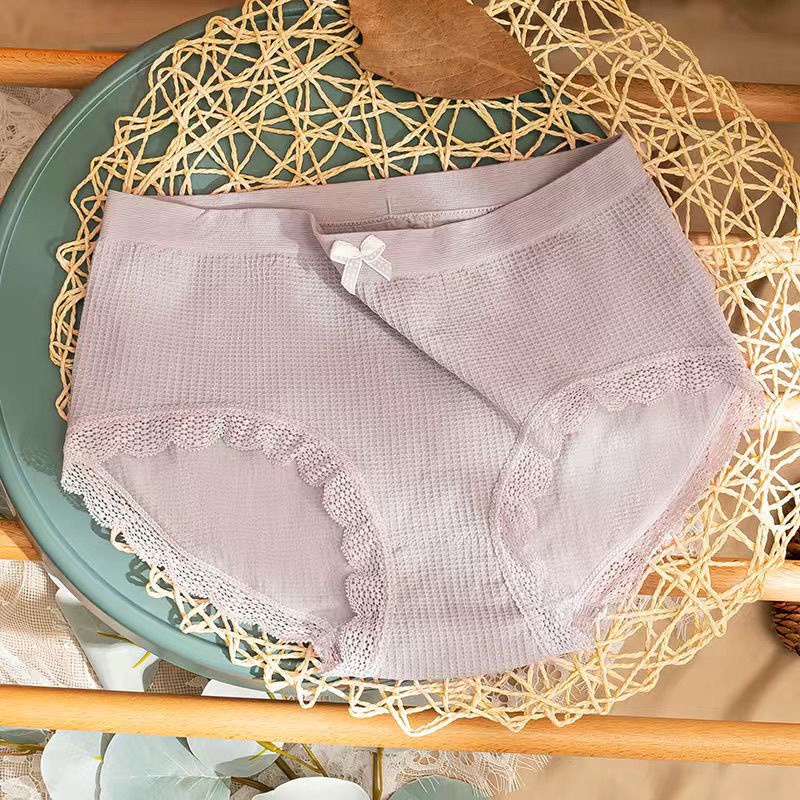 Quần Lót Nữ Cotton Kháng Khuẩn Đính Nơ Họa Tiết Tổ Ong Viền Ren Mềm Mại