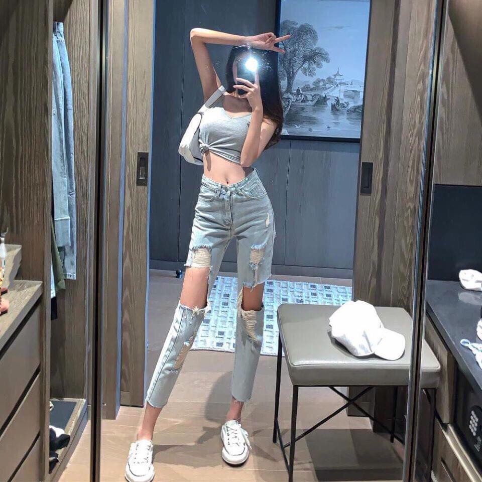 Quần jean nữ baggy rách hở hai đùi phong cách siêu bụi bụi-13 NoBrandDenim