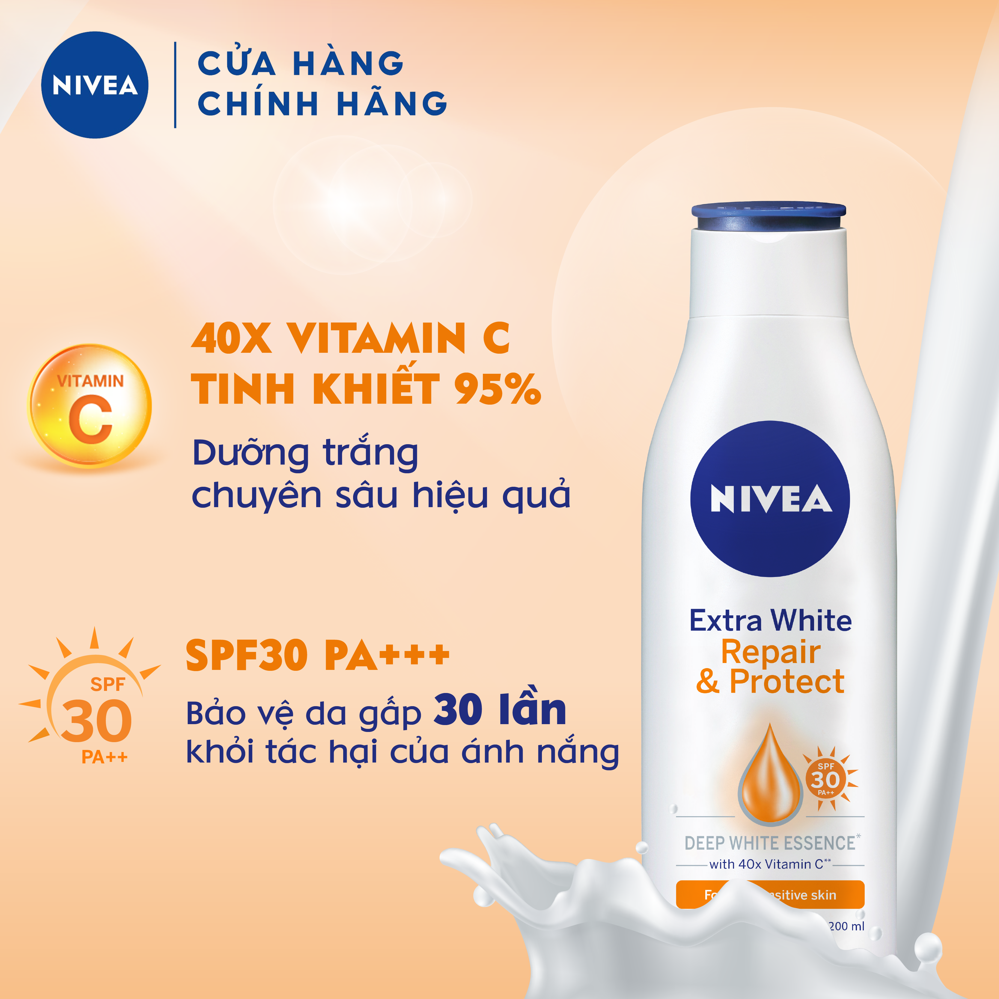 Sữa dưỡng thể dưỡng trắng Nivea giúp phục hồi &amp; chống nắng (200ml) 88310