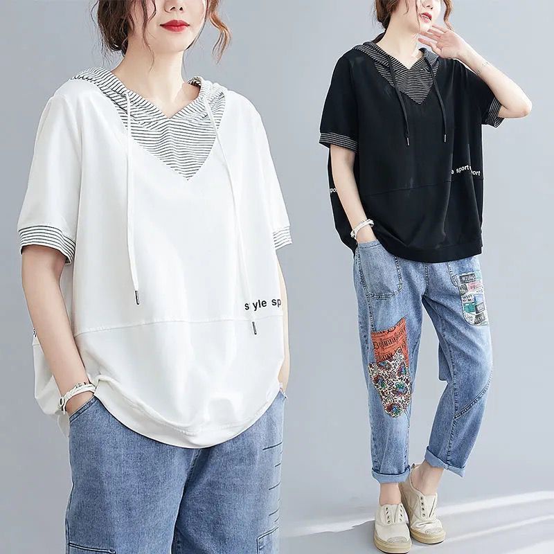Áo Hoodie Tay Ngắn Dáng Rộng Thời Trang Mùa Hè Cho Nữ