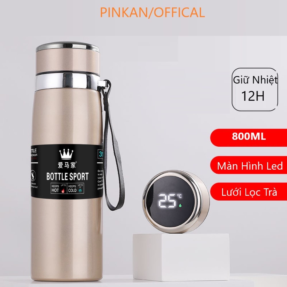 Bình Thể Thao Có Màn Hình Hiển Thị Nhiệt Độ ,Bình Giữ Nhiệt Inox 316 Giữ Nóng/Lạnh 12 Giờ BTC08.