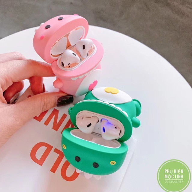 Case airpods khủng long xanh, hồng - Vỏ bao airpod 1 2 Pro silicon đựng tai nghe không dây i11 i12 i18 i100