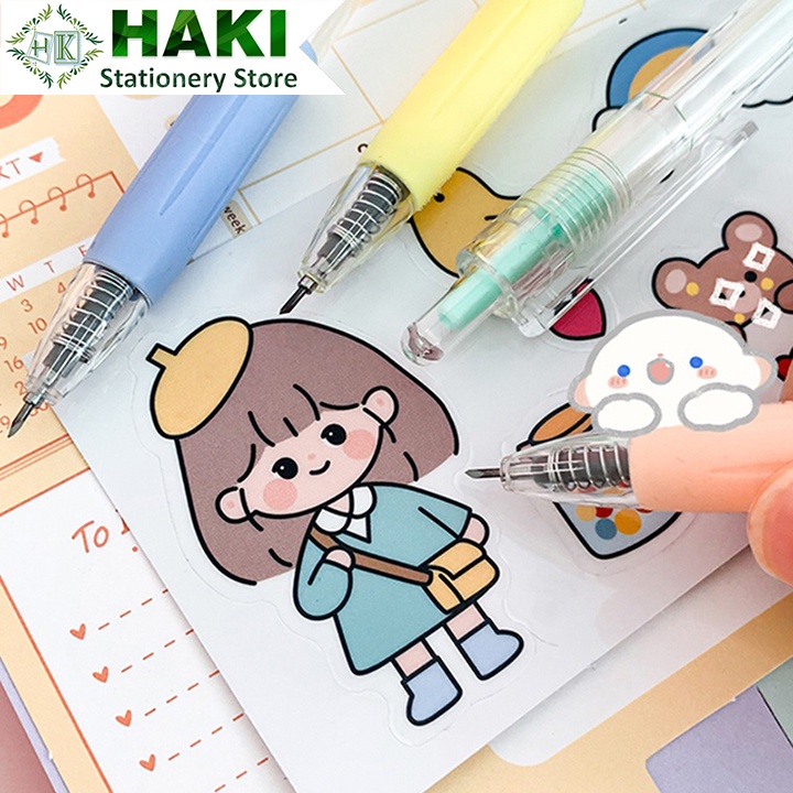 Dao cắt chạm khắc sticker dạng bút HAKI có thể thu gọn màu sắc morandi sáng tạo diy D04