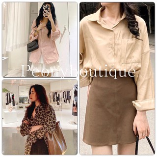 Áo Sơ Mi Trơn Và Da Beo Dáng Dài PEONYB Nữ [FREESHIP] 🌸 Thun túi ngực công sở, phông kiểu basic loang màu Ulzzang HOT 🌸