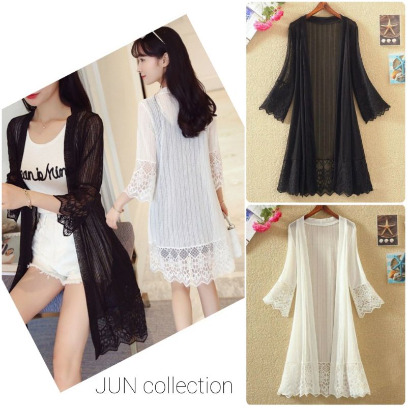 Áo khoác kimono voan sợi phối ren - đi biển - đi chơi - dạo phố