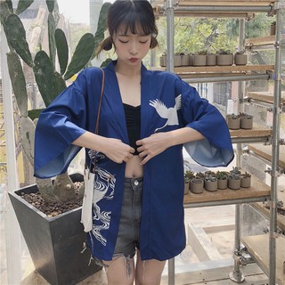 Áo haori happi hạc nền xanh (CÓ SẴN)