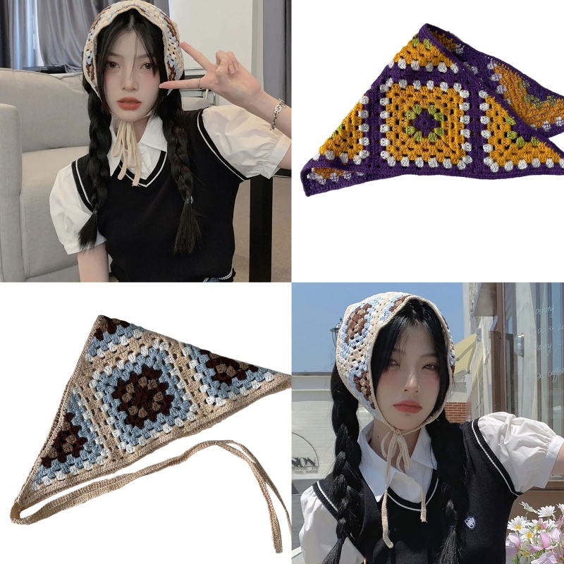 Băng Đô Len Đan Móc Hình Tam Giác Màu Sắc Thời Trang Cho Nữ Y2K