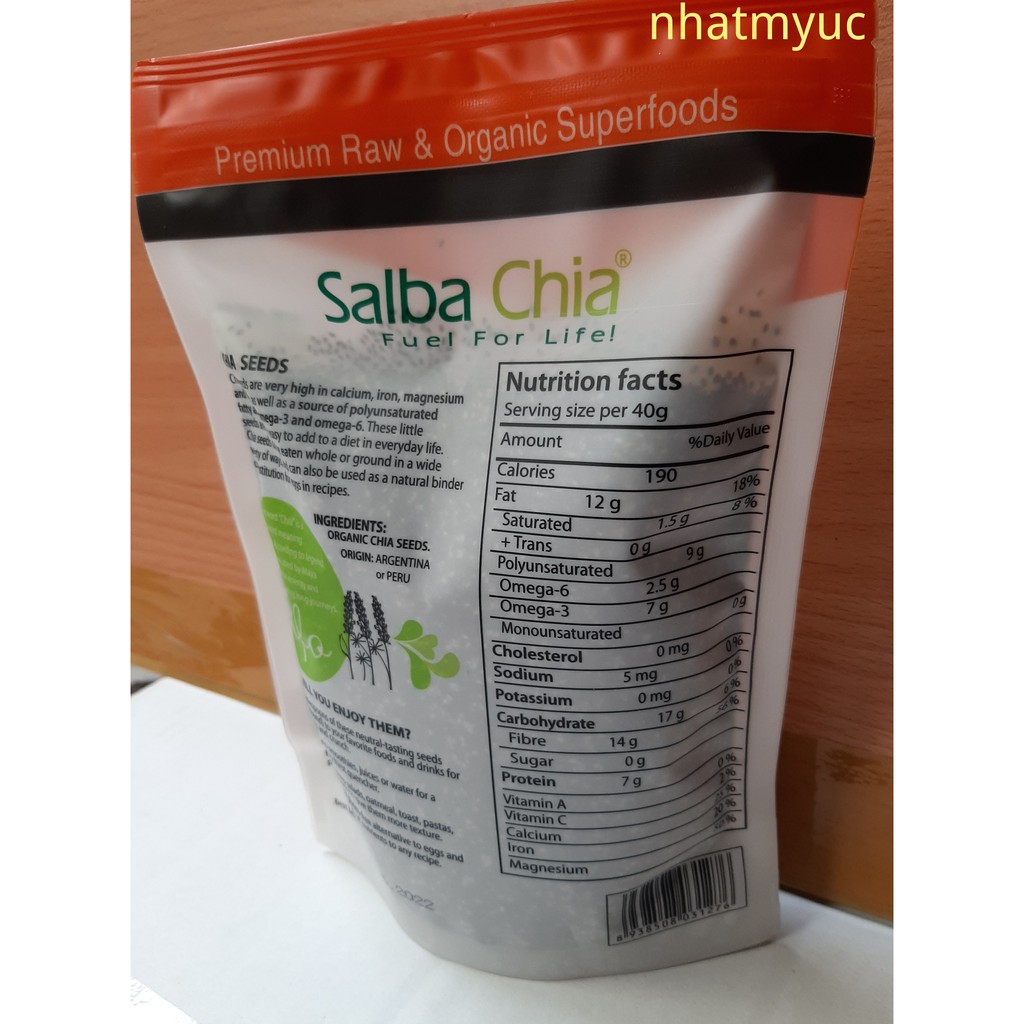 Hạt chia – Salba HỮU CƠ chia organic 450g date 6 2022