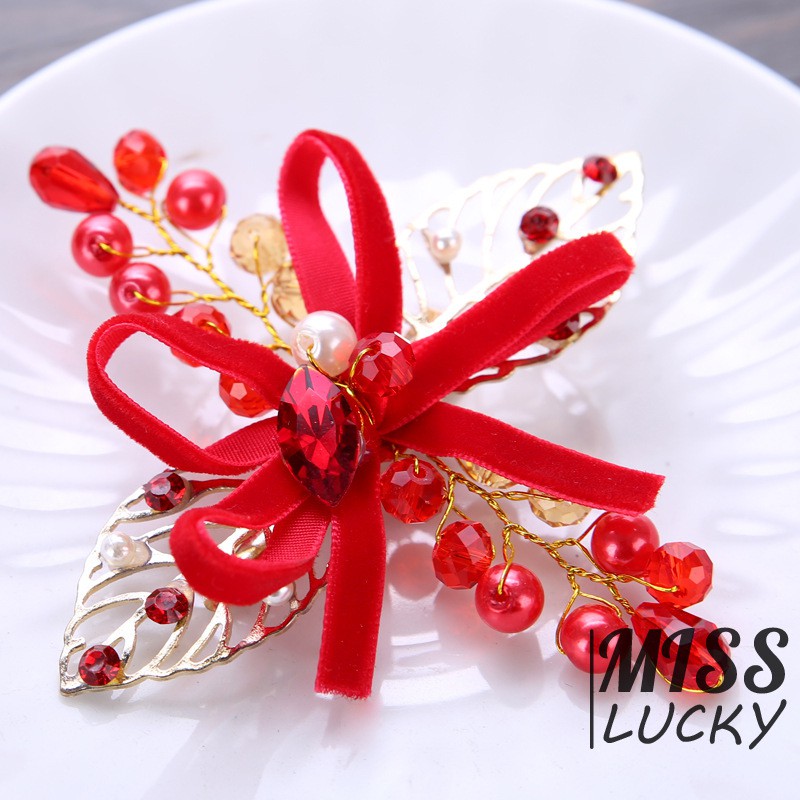 Kẹp tóc đính lá và ngọc giả xinh xắn dành cho nữ