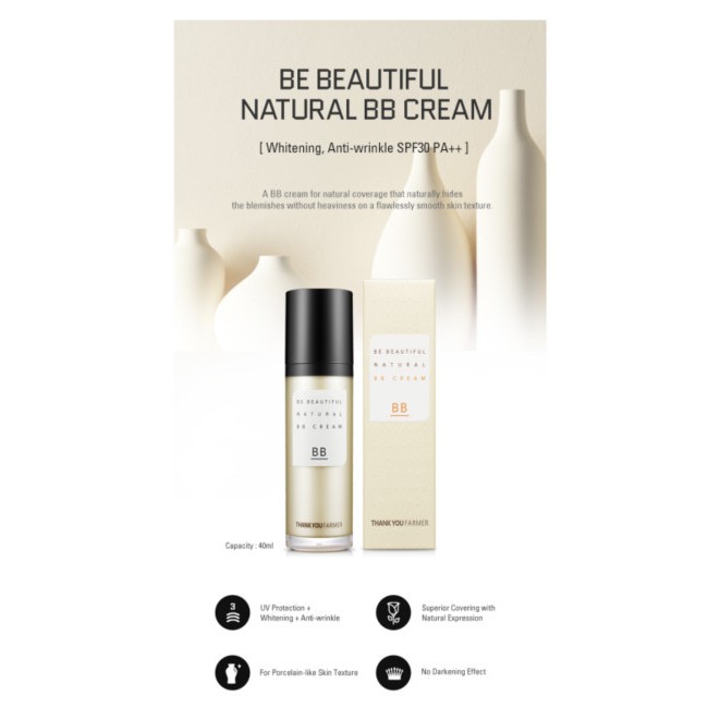 Kem nền hiệu chỉnh làn da mịn màng như nhung Thank You Farmer Be Beautiful Natural BB Cream (Hàn quốc) | BigBuy360 - bigbuy360.vn