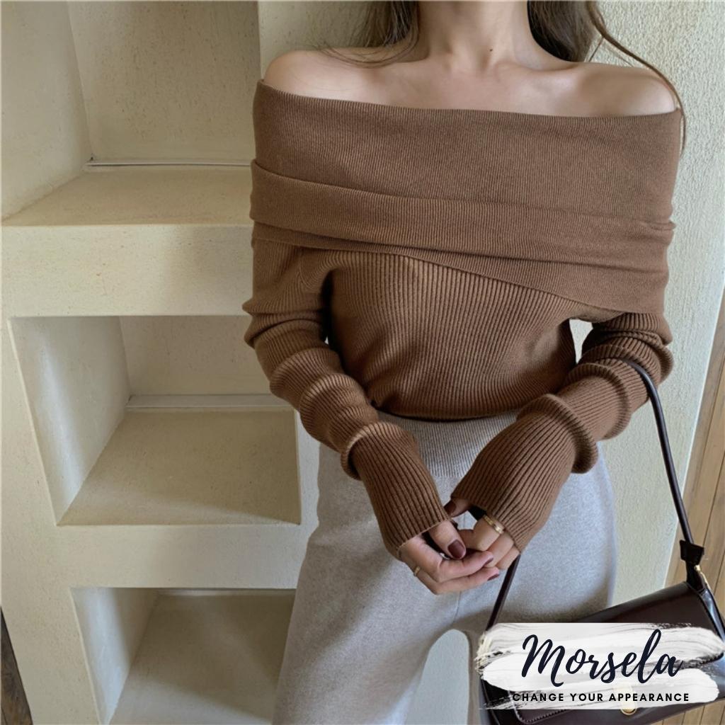Áo len nữ trễ vai tay dài kiểu hàn quốc - áo len tăm body cao cấp mỏng dài tay sweater thiết kế - Morsela