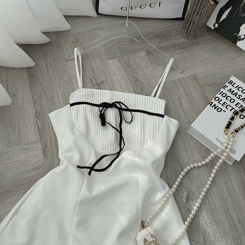 ĐẦM XẾP NGỰC NƠ 2 DÂY 2 MÀU